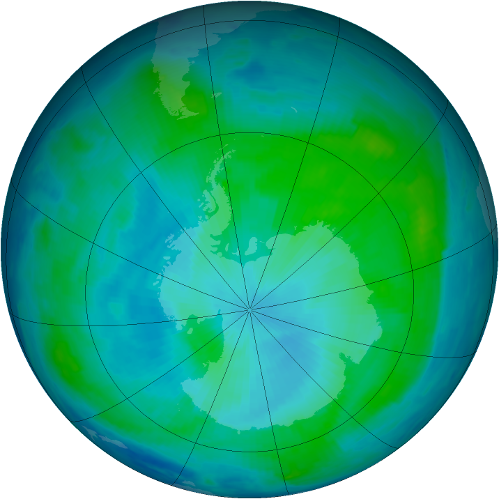 Antarctic ozone map for 09 February 1997